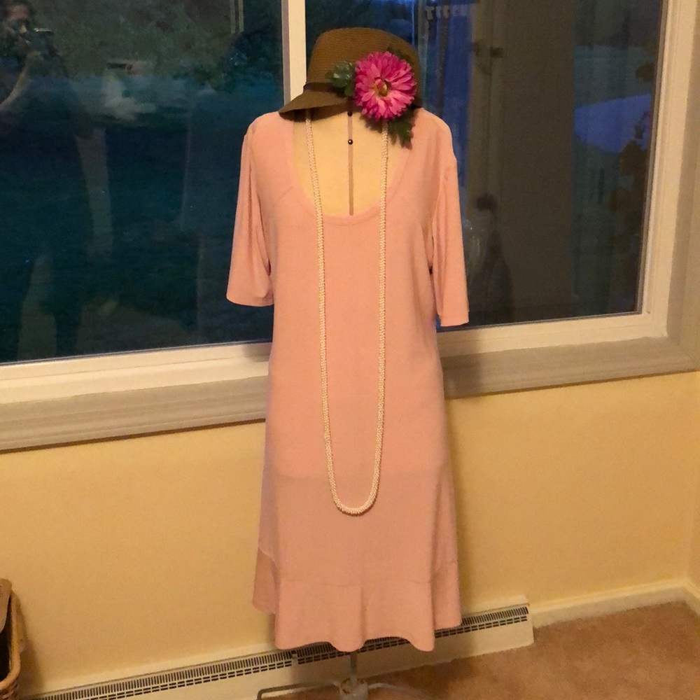 Blush tea length short sleeve dress
